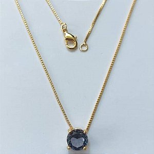 GARGANTILHA FOLHEADA A OURO - BANHADO COM 5 MILÉSIMOS + VERNIZ DIAMOND - CORRENTE VENEZIANA 45CM E PINGENTE EM ZIRCÔNIA REDONDA LILÁS 7MM - (OURO691) OUGG000196