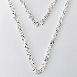 CORRENTE FOLHEADA A PRATA COM 50 MILÉSIMOS + VERNIZ DIAMOND - CORRENTE ELOS DUPLOS - TAMANHO: 70CM E FECHO LAGOSTA - (PRA721) PRCR000154