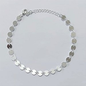 PULSEIRA FOLHEADA A PRATA COM 50 MILÉSIMOS + VERNIZ DIAMOND - PULSEIRA COM CÎRCULOS LISOS - TAMANHO: 19CM E FECHO LAGOSTA - PRPS001200