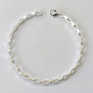 PULSEIRA FOLHEADA A PRATA COM 50 MILÉSIMOS + VERNIZ DIAMOND - PULSEIRA QUADRADINHA 3MM - TAMANHO: 20CM E FECHO LAGOSTA - (PRA708) PRPS001203