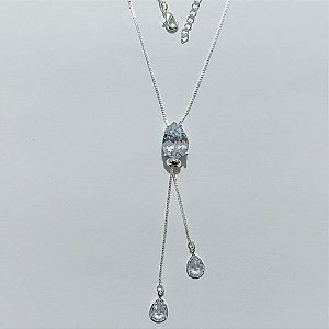 GARGANTILHA FOLHEADA A PRATA COM 50 MILÉSIMOS + VERNIZ DIAMOND CORRENTE VENEZIANA GRAVATINHA 450CM COM PINGENTE EM ZIRCÔNIA GOTA 10X14MM PRGG001505