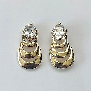 BRINCO FOLHEADO A OURO COM VERNIZ DIAMOND - BRINCO DE PINO PEDRA EM ZIRCÔNIA 22MM - (OURO817) OUBR000412