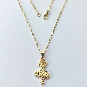 GARGANTILHA FOLHEADA A OURO 5 MILÉSIMOS + VERNIZ DIAMOND - CORRENTE CADEADO 45CM E PINGENTE BAILARINA 26MM - (OURO823) OUGG000206
