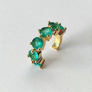 BRINCO FOLHEADO A OURO - BANHADO COM 5 MILÉSIMOS + VERNIZ DIAMOND - EAR CUFF COM ZIRCÔNIAS VERDE 4X16MM (VENDIDO POR UNIDADE) - OURO850 OUBR000424