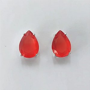 BRINCO FOLHEADA A PRATA COM 50 MILÉSIMOS + VERNIZ DIAMOND - BRINCOS DE PINO COM BASE EM ALTA FUSÃO E PEDRA EM ZIRCÔNIA GOTA 10X14MM (PRA754) PRBR001413