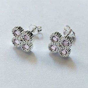 BRINCO FOLHEADA A PRATA COM 50 MILÉSIMOS + VERNIZ DIAMOND - BRINCOS DE PINO CRAVEJADOS 12MM (PRA743) PRBR001421