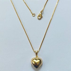 GARGANTILHA FOLHEADA A OURO 5 MILÉSIMOS + VERNIZ DIAMOND - CORRENTE VENEZIANA 45CM E PINGENTE CORAÇÃO DUPLO 10MM (OURO903) OUGG000187