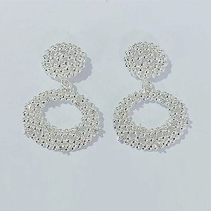 BRINCO FOLHEADO A PRATA COM 50 MILÉSIMOS + VERNIZ DIAMOND - BRINCOS DE PINO TRABALHADO 15MM (PRA775) PRBR001423