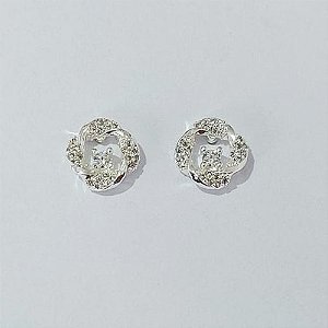 BRINCO FOLHEADO A PRATA COM 50 MILÉSIMOS + VERNIZ DIAMOND - BRINCOS DE PINO MODELO REDONDO VAZADO CRAVEJADO 10MM (PRA771) PRBR001426