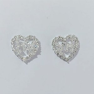 BRINCO FOLHEADO A PRATA COM 50 MILÉSIMOS + VERNIZ DIAMOND - BRINCOS DE PINO MODELO CORAÇÃO VAZADO TODO CRAVEJADO 16MM (PRA768) PRBR001429