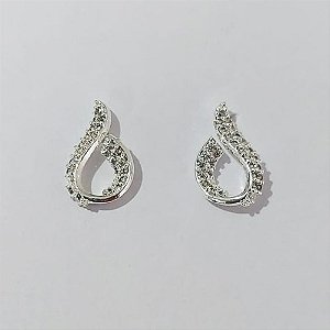 BRINCO FOLHEADO A PRATA COM 50 MILÉSIMOS + VERNIZ DIAMOND - BRINCOS DE PINO GOTA VAZADA COM MICROS ZIRCÔNIAS 12MM (PRA762) PRBR001435