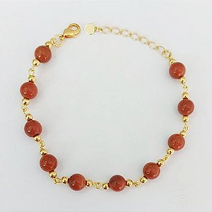 PULSEIRA FOLHEADO A OURO - BANHADO COM 5 MILÉSIMOS + VERNIZ DIAMOND - PULSEIRA 19CM COM BOLAS PEDRA DO SOL BRILHANTES + EXTENSOR - (OURO1082) OUPS0000115