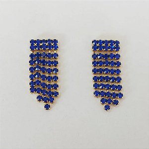 BRINCO FOLHEADO A OURO - BANHADO COM 5 MILÉSIMOS + VERNIZ DIAMOND - BRINCO PINO COM ZIRCÔNIAS AZUÍS 26MM - (OURO1052)OUBR000450