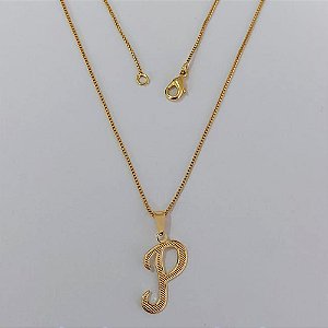 GARGANTILHA FOLHEADO A OURO - BANHADO COM 5 MILÉSIMOS + VERNIZ DIAMOND - CORRENTE DE 45CM VENEZIANA PINGENTE LETRA P 14MM- (OURO) OUGG000241