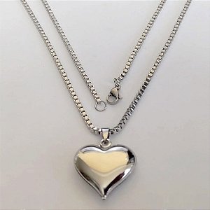 GARGANTILHA EM AÇO INOXIDÁVEL - (ACO1035) GARGANTILHA COM CORRENTE 50CM E PINGENTE CORAÇÃO LISO DUPLO 18MM - COMPOSIÇÃO: AÇO INOXIDÁVEL - (AÇO2315) ACGG000499