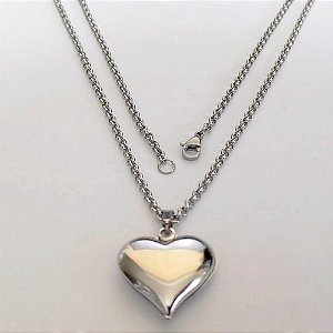 GARGANTILHA EM AÇO INOXIDÁVEL - (BCL33) GARGANTILHA COM CORRENTE 50CM E PINGENTE CORAÇÃO LISO DUPLO 18MM - COMPOSIÇÃO: AÇO INOXIDÁVEL - (AÇO2314) ACGG000498