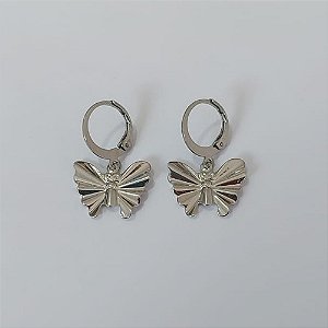 BRINCO EM AÇO INOXIDÁVEL - BRINCO ARGOLINHA DE PRESSÃO COM PINGENTE BORBOLETA 16MM - COMPOSIÇÃO: AÇO INOXIDÁVEL - (AÇO2338) ACBR000466