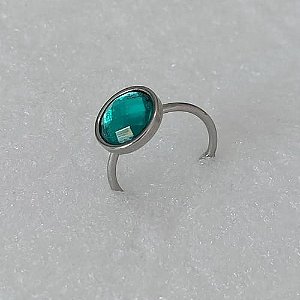 ANEL EM AÇO INOXIDÁVEL AJUSTÁVEL - COM PEDRA EM RESINA VERDE - COMPOSIÇÃO: AÇO INOXIDÁVEL - (AÇO2347) ACAN000047