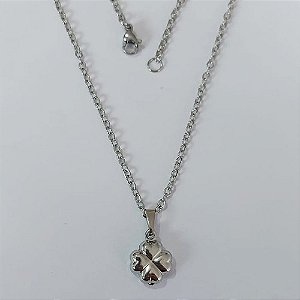 GARGANTILHA EM AÇO INOXIDÁVEL - CORRENTE DE 45CM (03) PINGENTE TREVO 11MM (AÇO2317 )ACGG000513