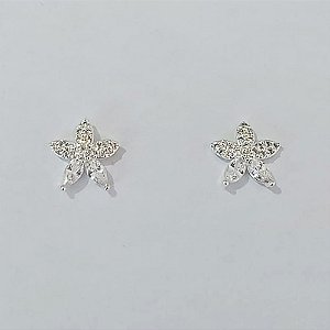 BRINCO FOLHEADO A PRATA COM 50 MILÉSIMOS + VERNIZ DIAMOND -BRINCO DE PINO ESTRELA CRAVEJADO COM MICRO ZIRCÔNIAS 10MM PRBR001486