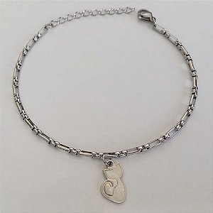 TORNOZELEIRA EM AÇO INOXIDÁVEL - TORNOZELEIRA 25CM + COM PINGENTE GATINHO + EXTENSOR - COMPOSIÇÃO: AÇO INOXIDÁVEL (BCOL058) ACTO0000011