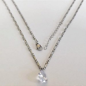 GARGANTILHA EM AÇO INOXIDÁVEL - CORRENTE DE 50CM (BCOL058) PINGENTE ZIRCÔNIA CRISTAL 10X14MM ACGG000515