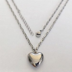 GARGANTILHA EM AÇO INOXIDÁVEL - CORRENTE DE 45CM (BCOL058) PINGENTE CORAÇÃO 15MM ACGG000518