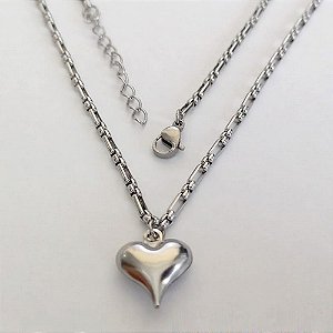 GARGANTILHA EM AÇO INOXIDÁVEL - CORRENTE DE 45CM (BCOL058) PINGENTE CORAÇÃO 15MM ACGG000519
