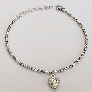 PULSEIRA EM AÇO INOXIDÁVEL - (BCOL058) - PULSEIRA TAMANHO 18CM COM PINGENTE CORAÇÃO 8MM - FECHO LAGOSTA + EXTENSOR- COMPOSIÇÃO: AÇO INOXIDÁVEL - ACPS000734
