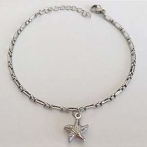 PULSEIRA EM AÇO INOXIDÁVEL - (BCOL058) - PULSEIRA TAMANHO 18CM COM PINGENTE ESTRELA DO MAR 11MM - FECHO LAGOSTA + EXTENSOR- COMPOSIÇÃO: AÇO INOXIDÁVEL - ACPS000735