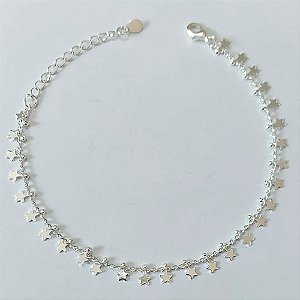 PULSEIRA FOLHEADA A PRATA COM 50 MILÉSIMOS + VERNIZ DIAMOND - CORRENTE EM ESTRELAS - TAMANHO: 17CM + EXTENSOR E FECHO LAGOSTA - PRPS001205