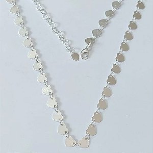 SHOCKER FOLHEADA A PRATA COM 50 MILÉSIMOS + VERNIZ DIAMOND - CORRENTE TODA EM CORAÇÃO 40CM + EXTENSOR - PRSH000180