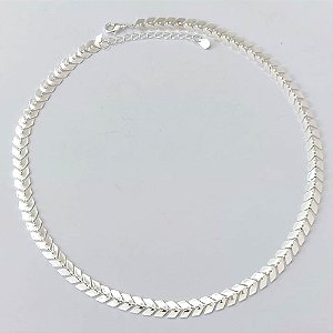 SHOCKER FOLHEADA A PRATA COM 50 MILÉSIMOS + VERNIZ DIAMOND - CORRENTE ESCAMAS 40CM + EXTENSOR - PRSH000185