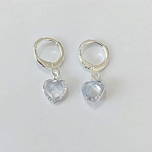 BRINCO FOLHEADO A PRATA - BRINCO ARGOLINHA DE PRESSÃO COM ZIRCÔNIA CORAÇÃO 9MM - PRBR001496