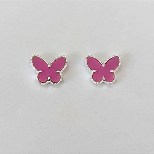 BRINCO FOLHEADO A PRATA - BRINCO DE PINO BORBOLETA LILÁS 10MM - PRBR001498