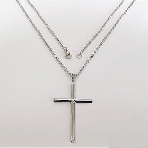 GARGANTILHA EM AÇO INOXIDÁVEL - CORRENTE DE 60CM (12) PINGENTE CRUCIFIXO FINO 40MM ACGG000523