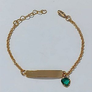 PULSEIRA FOLHEADO A OURO 5 MILÉSSIMOS + VERNIZ - PULSEIRA 13CM CHAPINHA COM CORAÇÃO DE VIDRO + EXTENSOR - (OURO1191) OUPS0000137