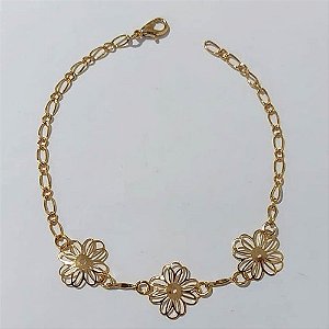 PULSEIRA FOLHEADO A OURO + VERNIZ - PULSEIRA 18CM COM FLORES VAZADAS - (OURO1192) OUPS0000138