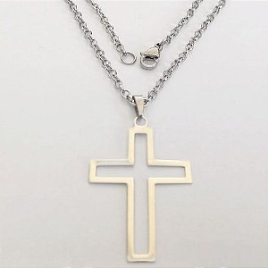 GARGANTILHA EM AÇO INOXIDÁVEL - CORRENTE DE 50CM (13) PINGENTE CRUCIFIXO VAZADO 35MM ACGG000527