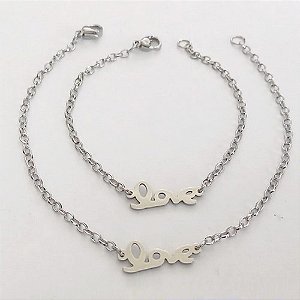 PULSEIRA EM AÇO INOXIDÁVEL - (08) - PULSEIRA MÃE E FILHA LOVE 19/15CM - FECHO LAGOSTA - COMPOSIÇÃO: AÇO INOXIDÁVEL - ACPS000741
