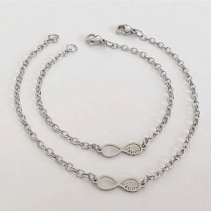 PULSEIRA EM AÇO INOXIDÁVEL - (08) - PULSEIRA MÃE E FILHA INFINITO LOVE 19/15CM - FECHO LAGOSTA - COMPOSIÇÃO: AÇO INOXIDÁVEL - (AÇO0215)ACPS000742
