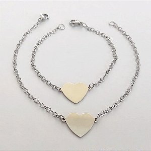 PULSEIRA EM AÇO INOXIDÁVEL - (08)(ACO0216) - PULSEIRA MÃE E FILHA CORAÇÃO LISO 19/15CM - FECHO LAGOSTA - COMPOSIÇÃO: AÇO INOXIDÁVEL - ACPS000744