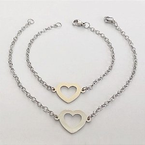 PULSEIRA EM AÇO INOXIDÁVEL - (08) - PULSEIRA MÃE E FILHA CORAÇÃO VAZADO 19/15CM - FECHO LAGOSTA - COMPOSIÇÃO: AÇO INOXIDÁVEL - (ACO0217)ACPS000745