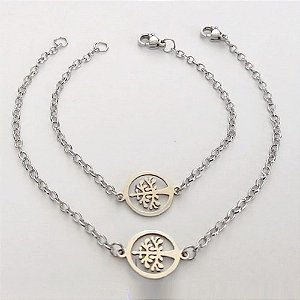 PULSEIRA EM AÇO INOXIDÁVEL - (08) - PULSEIRA MÃE E FILHA ÁRVORE DA VIDA 19/15CM - FECHO LAGOSTA - COMPOSIÇÃO: AÇO INOXIDÁVEL - ACPS000746