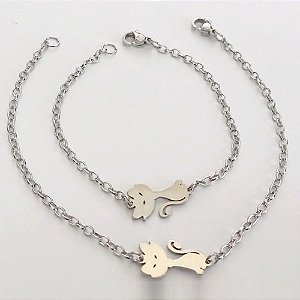 PULSEIRA EM AÇO INOXIDÁVEL - (08) - PULSEIRA MÃE E FILHA GATINHO 19/15CM - FECHO LAGOSTA - COMPOSIÇÃO: AÇO INOXIDÁVEL - ACPS000747