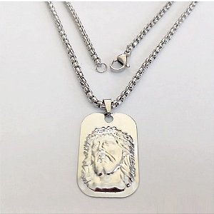 GARGANTILHA EM AÇO INOXIDÁVEL - CORRENTE DE 60CM (024) PINGENTE PLACA FACE DE CRISTO - ACGG000533