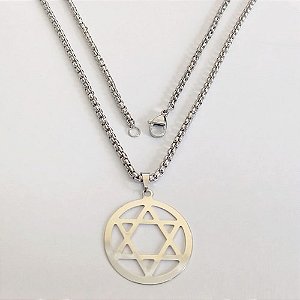 GARGANTILHA EM AÇO INOXIDÁVEL - CORRENTE DE 50CM (024) PINGENTE ESTRELA DE DAVI 27MM- ACGG000535