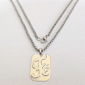 GARGANTILHA EM AÇO INOXIDÁVEL - CORRENTE DE 60CM (024) PINGENTE PLACA FÉ 30MM- ACGG000537