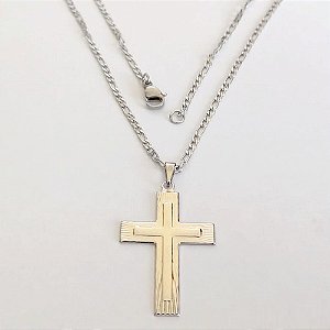 GARGANTILHA EM AÇO INOXIDÁVEL - CORRENTE DE 60CM (BCOL023) PINGENTE CRUCIFIXO ALTO RELEVO 35MM - ACGG000546