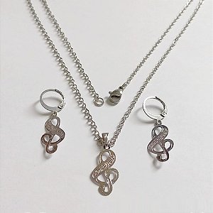 CONJUNTO EM AÇO INOXIDÁVEL - CONJUNTO COM CORRENTE 50CM (AÇO03C) BRINCO ARGOLINHA DE PRESSÃO E PINGENTE SÍMBOLO MUSICAL 1MM - COMPOSIÇÃO: AÇO INOXIDÁVEL - (AÇO0296)ACCJ000135